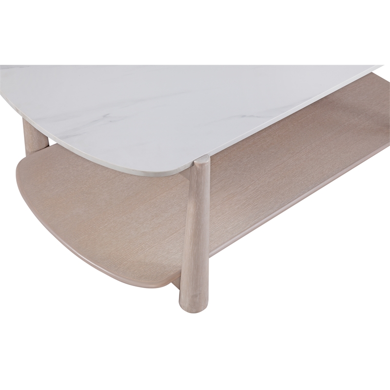 Horizons White Marble White Oak Coffee Table with Casters