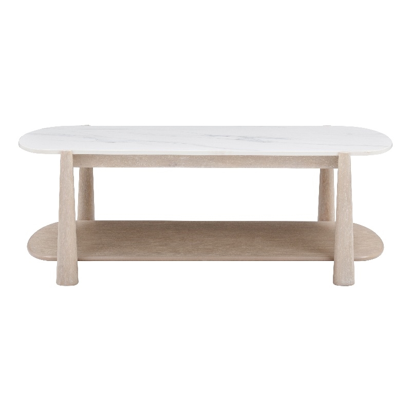 Horizons White Marble White Oak Coffee Table with Casters