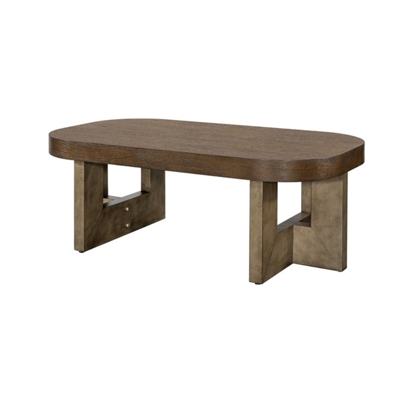 Nova Brown Wood Cerused Oak Accent Coffee Table Thick Top