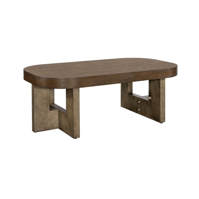 Nova Brown Wood Cerused Oak Accent Coffee Table Thick Top