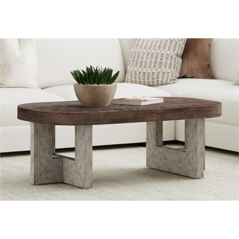 Nova Brown Wood Cerused Oak Accent Coffee Table Thick Top