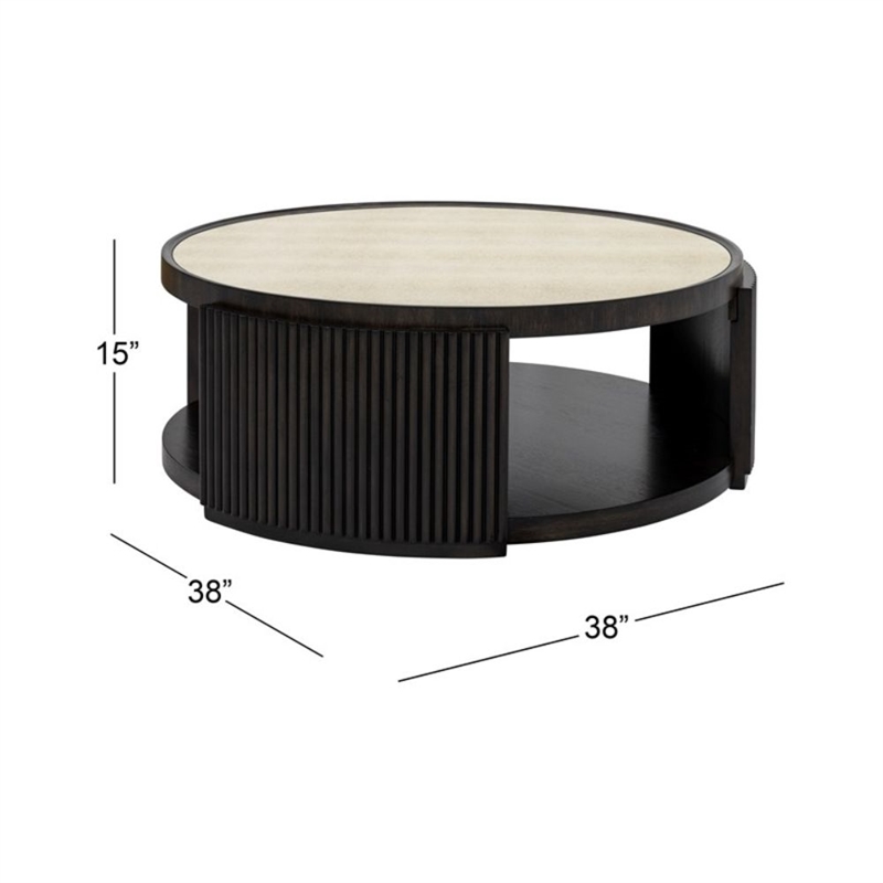 Rivera Charcoal Oak Round  Wood Coffee Table with Mirror Top