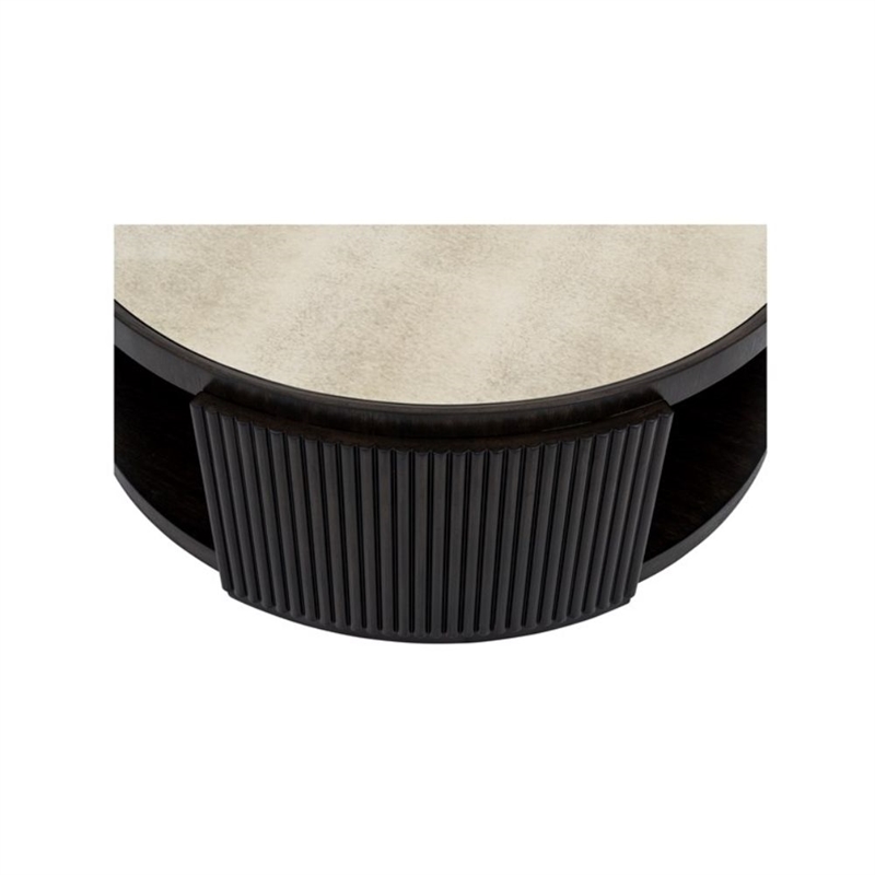 Rivera Charcoal Oak Round  Wood Coffee Table with Mirror Top