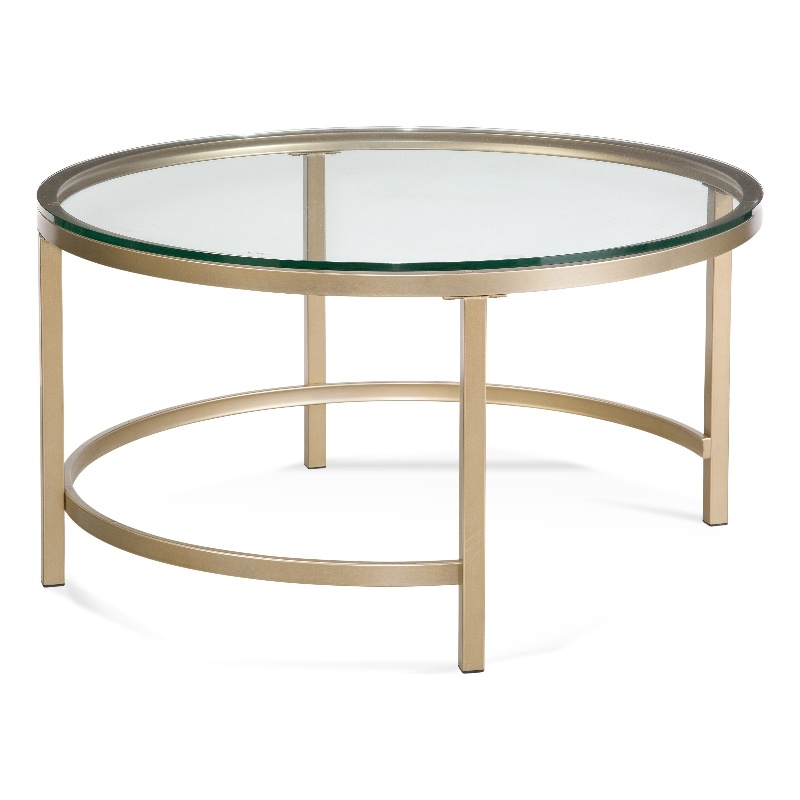 Anderson Round Glass Coffee Table Antique Gold Metal Base