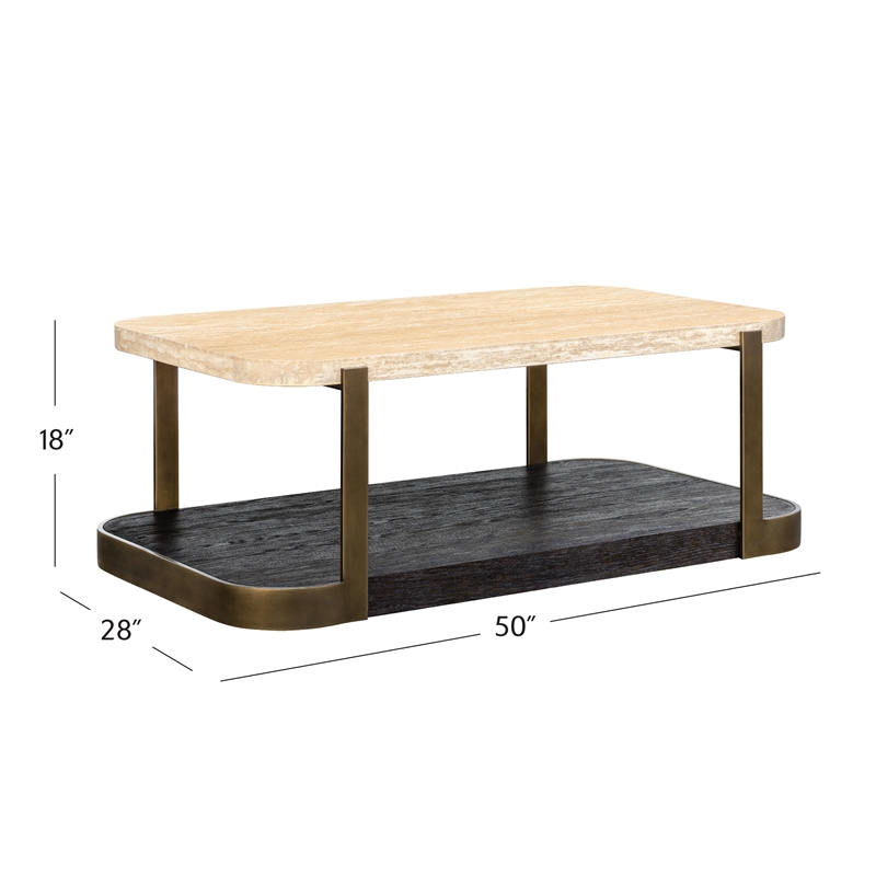Avalon Travertine Bronze Oak Coffee Wood Table Mixed Materials