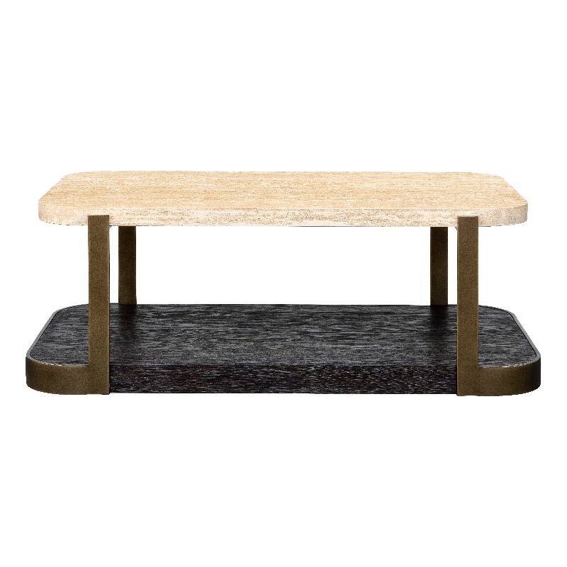 Avalon Travertine Bronze Oak Coffee Wood Table Mixed Materials