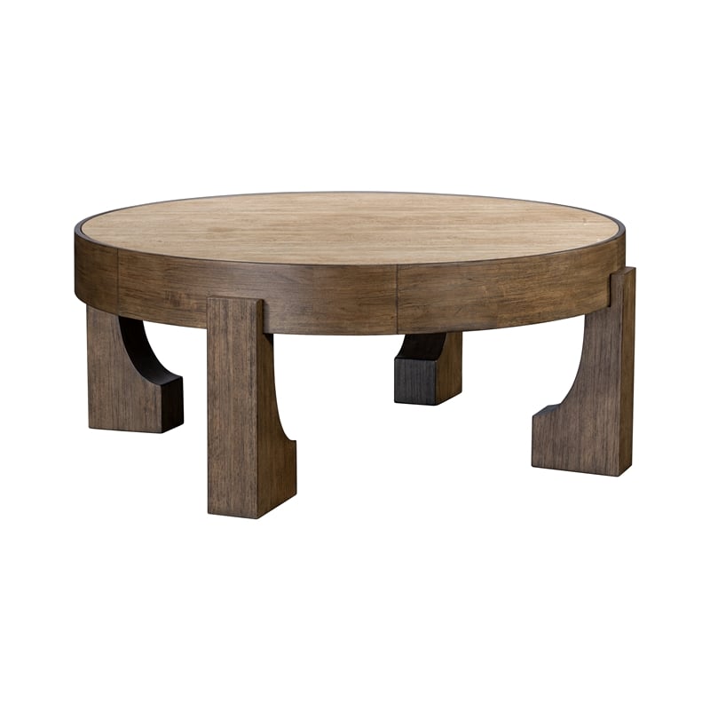 Canyon Espresso Brown Wood Travertine Coffee Table Rustic Modern