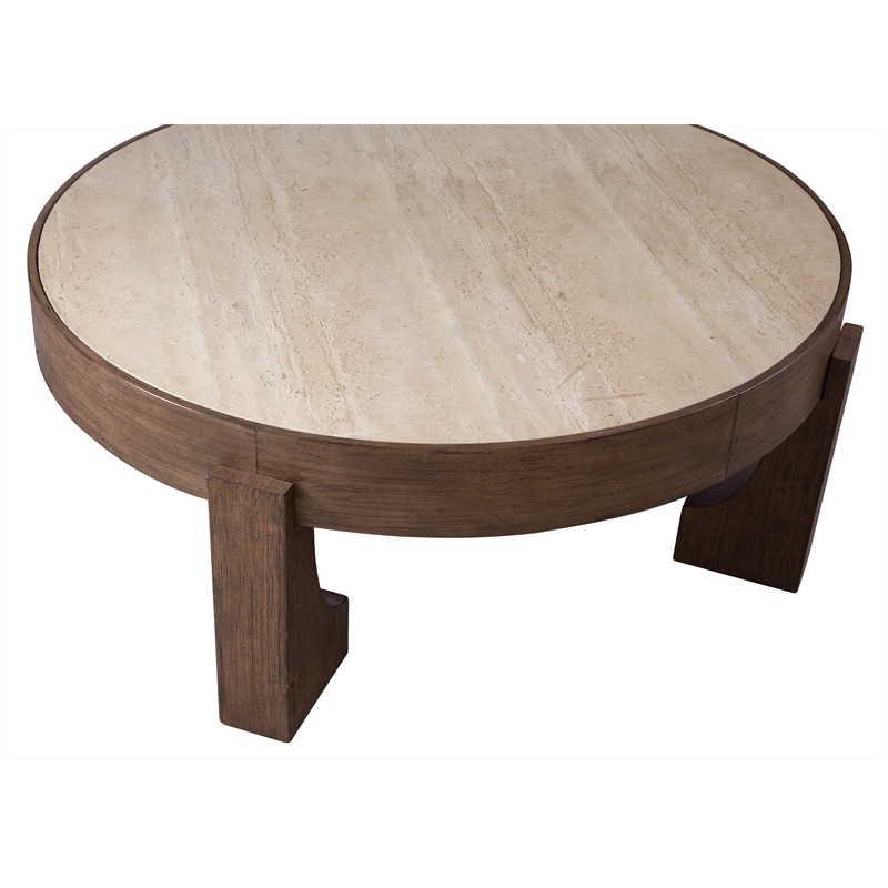 Canyon Espresso Brown Wood Travertine Coffee Table Rustic Modern