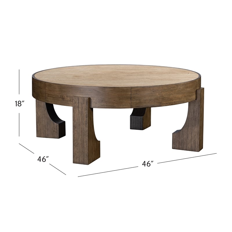 Canyon Espresso Brown Wood Travertine Coffee Table Rustic Modern