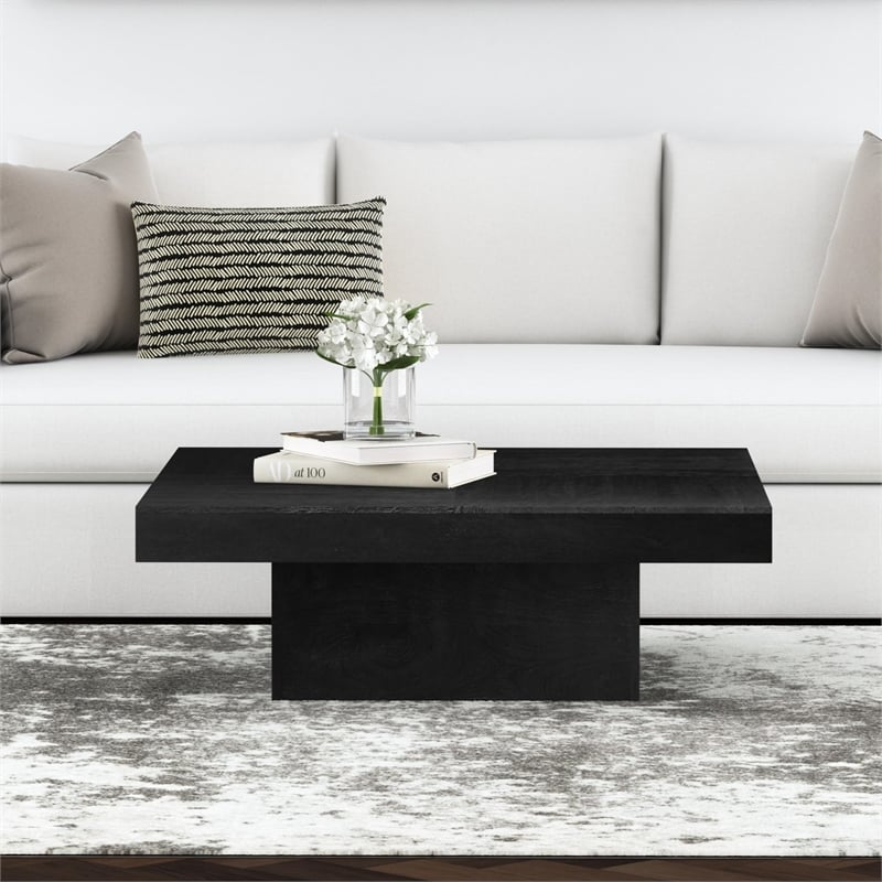 Padula Matte Black Mango Wood Coffee Table Modern Minimalist