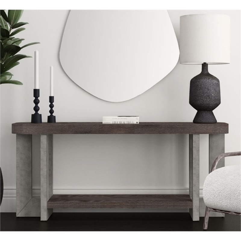 Nova Charcoal  Wood Cerused Oak Console Table Thick Top