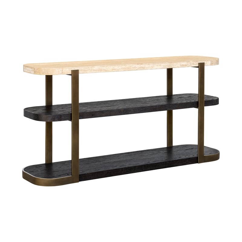 Avalon Travertine Brown Wood Oak Console Table Mixed Material