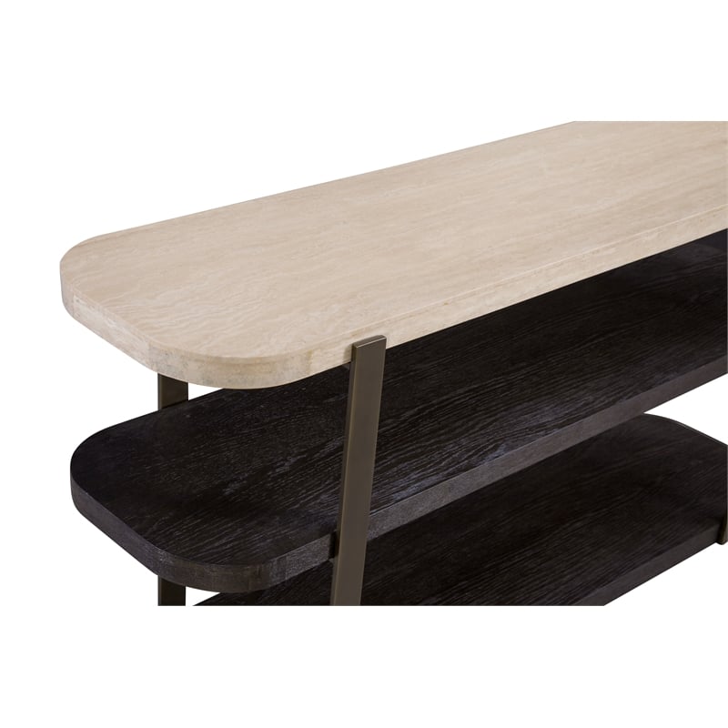 Avalon Travertine Brown Wood Oak Console Table Mixed Material