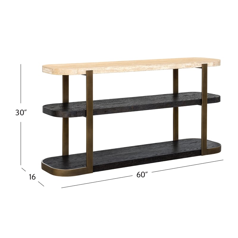 Avalon Travertine Brown Wood Oak Console Table Mixed Material