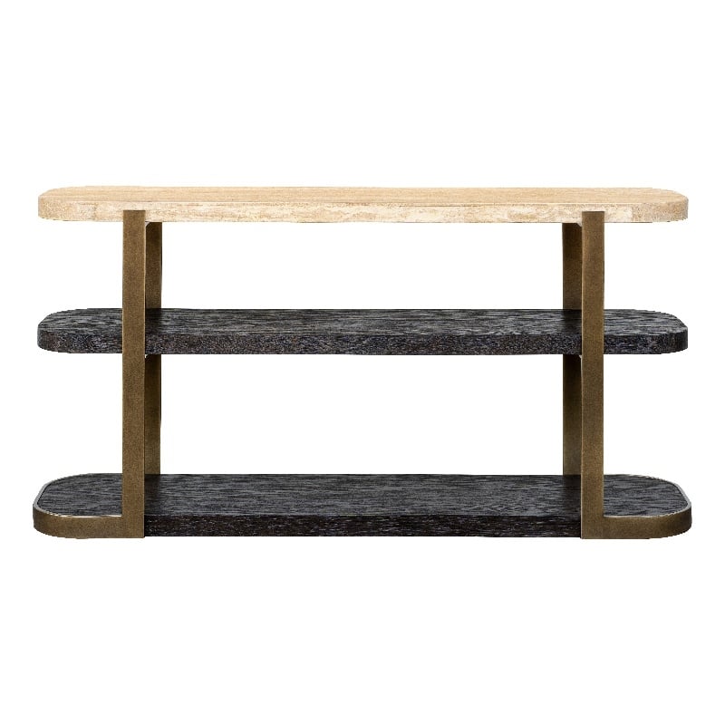 Avalon Travertine Brown Wood Oak Console Table Mixed Material