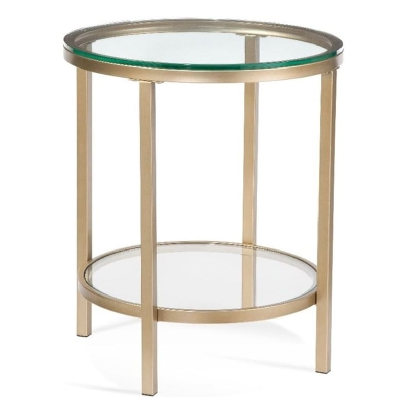 Anderson Round Glass End Table Antique Gold Metal