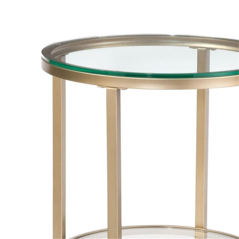 Anderson Round Glass End Table Antique Gold Metal