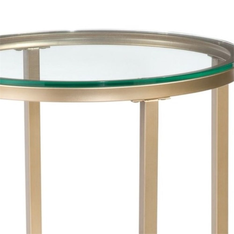 Anderson Round Glass End Table Antique Gold Metal
