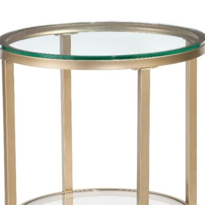 Anderson Round Glass End Table Antique Gold Metal