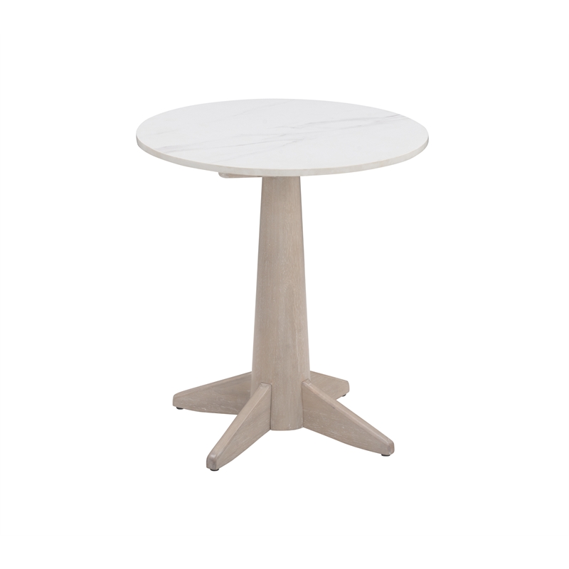 Horizons White Marble White Oak End Table Coastal Modern