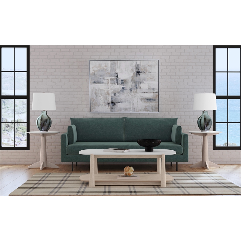 Horizons White Marble White Oak End Table Coastal Modern
