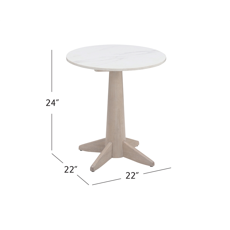 Horizons White Marble White Oak End Table Coastal Modern