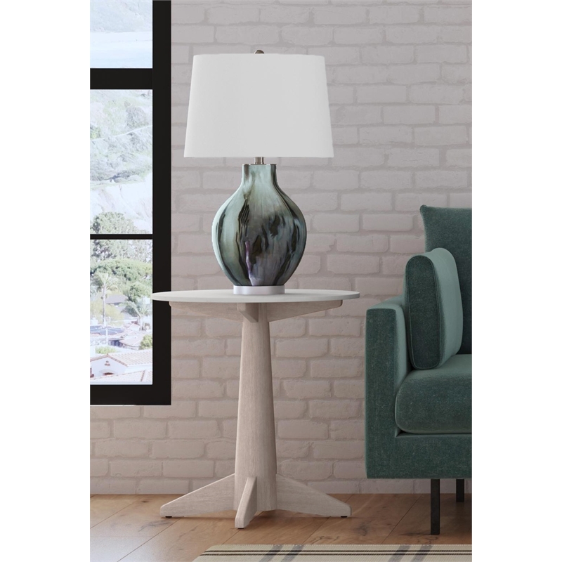 Horizons White Marble White Oak End Table Coastal Modern