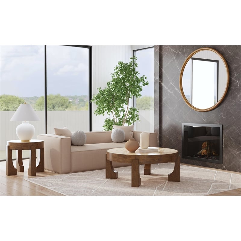 Canyon Brown Wood Travertine End Table Rustic Modern