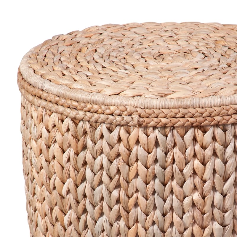 Caffey Round Raffia End  Metal Table Boho Natural  Tan Fiber