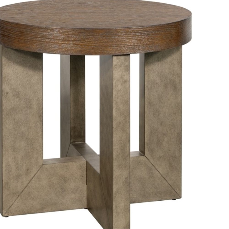 Nova Brown Wood Cerused Oak Accent End Table Thick Top