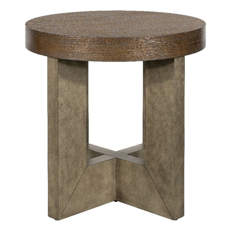 Nova Brown Wood Cerused Oak Accent End Table Thick Top