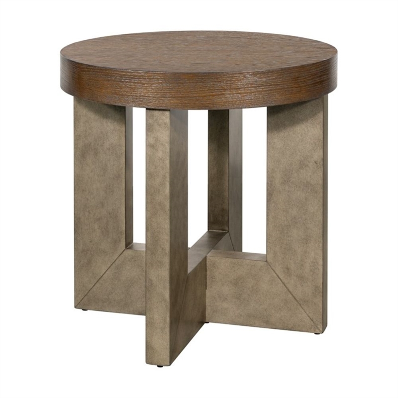Nova Brown Wood Cerused Oak Accent End Table Thick Top