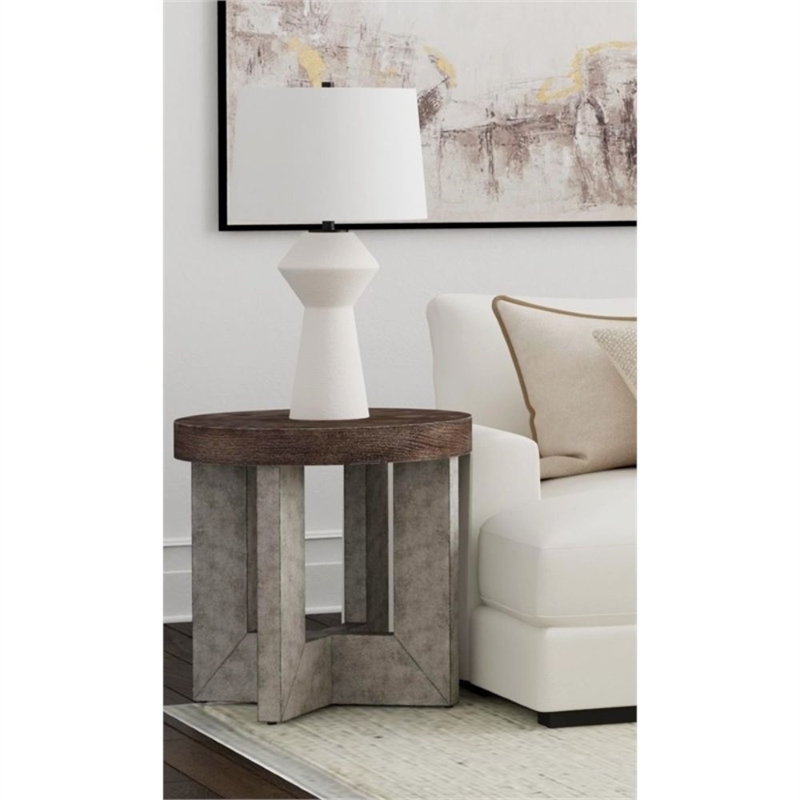 Nova Brown Wood Cerused Oak Accent End Table Thick Top