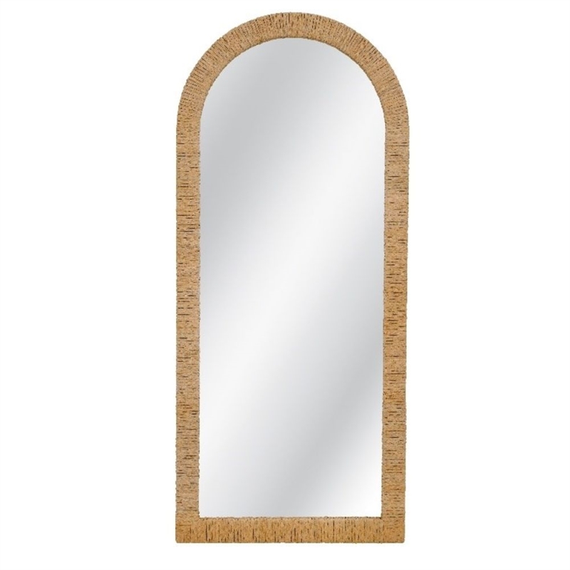 Jaleene Arched Brown Wood  Frame Floor Mirror Coastal Boho
