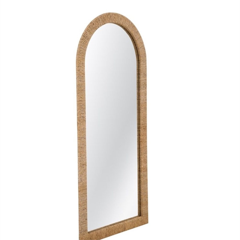 Jaleene Arched Brown Wood  Frame Floor Mirror Coastal Boho
