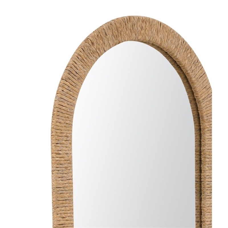 Jaleene Arched Brown Wood  Frame Floor Mirror Coastal Boho