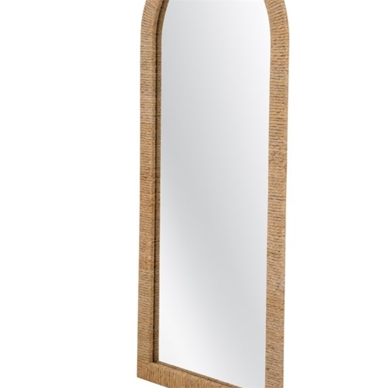 Jaleene Arched Brown Wood  Frame Floor Mirror Coastal Boho