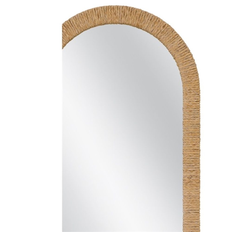 Jaleene Arched Brown Wood  Frame Floor Mirror Coastal Boho