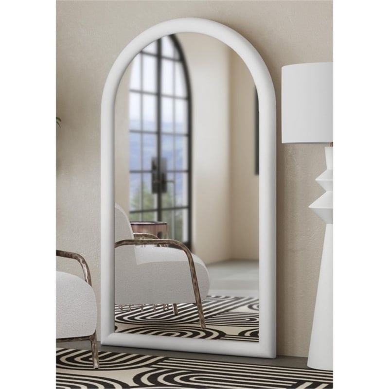 Vega Arched Matte White Wood Floor Mirror Modern Minimalist