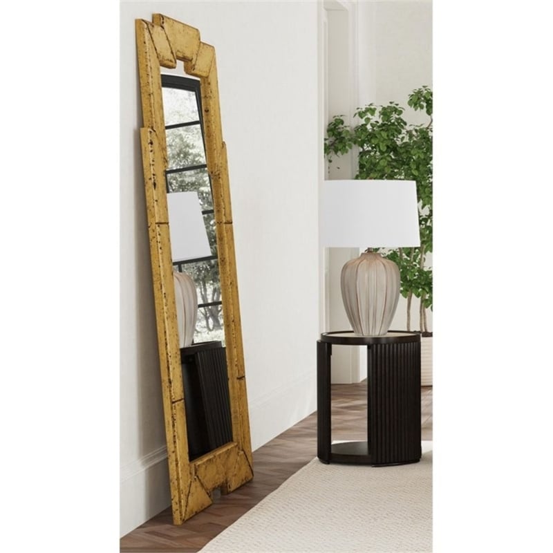Metouro Art Deco Antique Gold Wood Floor Mirror Gilded Frame