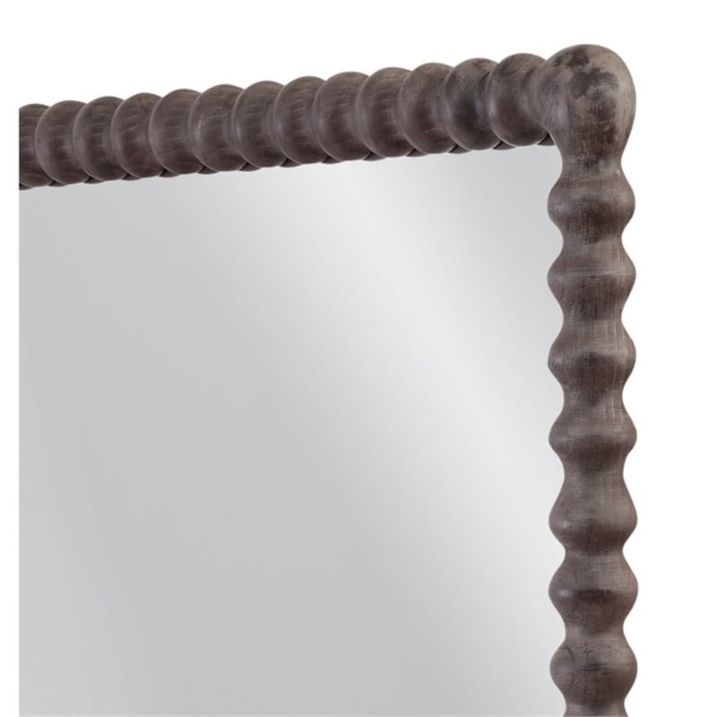 Vallente Brown Wood Carved Rectangular Floor Mirror