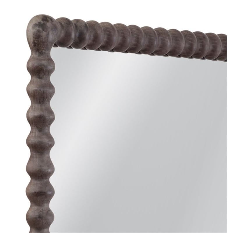 Vallente Brown Wood Carved Rectangular Floor Mirror