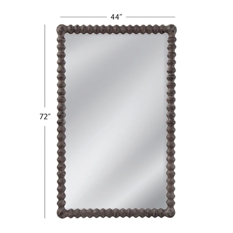 Vallente Brown Wood Carved Rectangular Floor Mirror