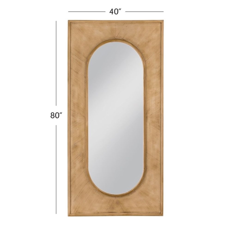 Liam Brown Wood Frame Oval Floor Mirror Boho Modern