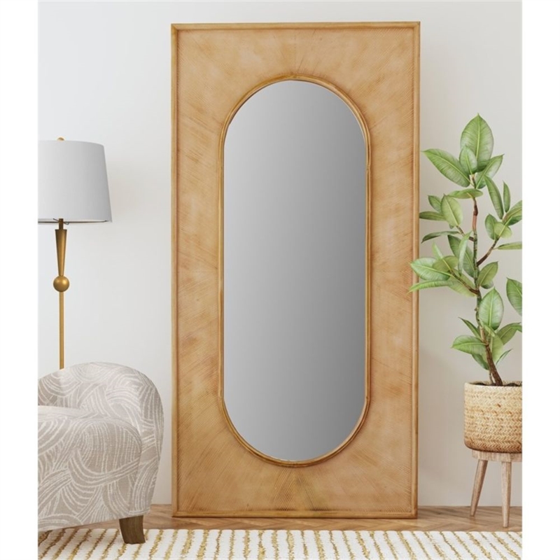 Liam Brown Wood Frame Oval Floor Mirror Boho Modern