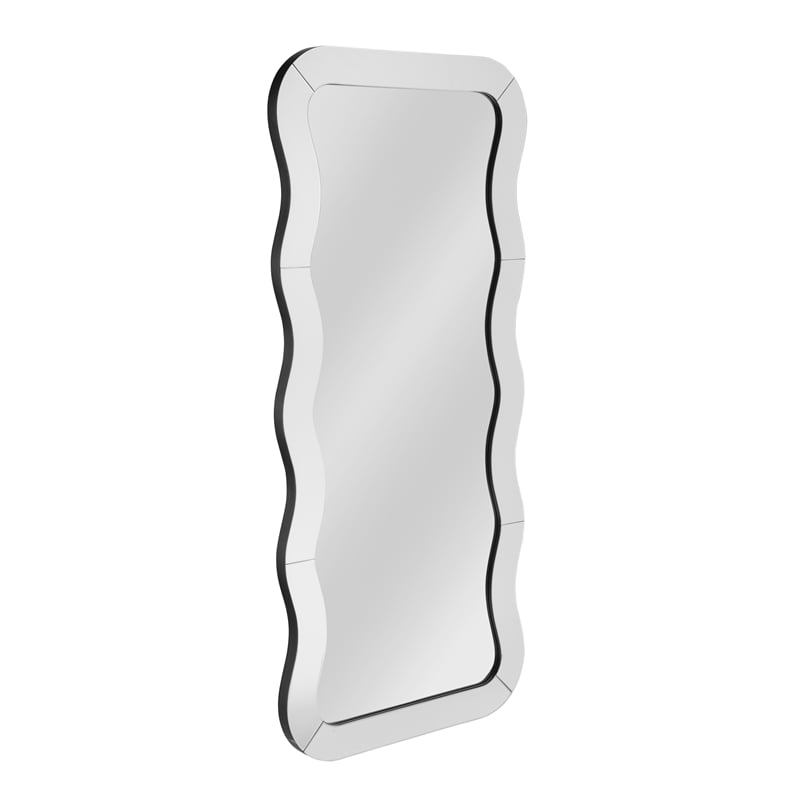 Wave Modern Wavy White  Wood Frame Floor Mirror Full Length