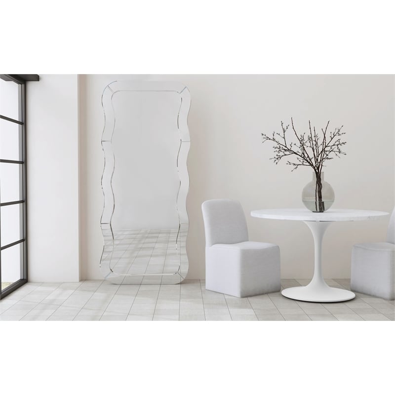 Wave Modern Wavy White  Wood Frame Floor Mirror Full Length