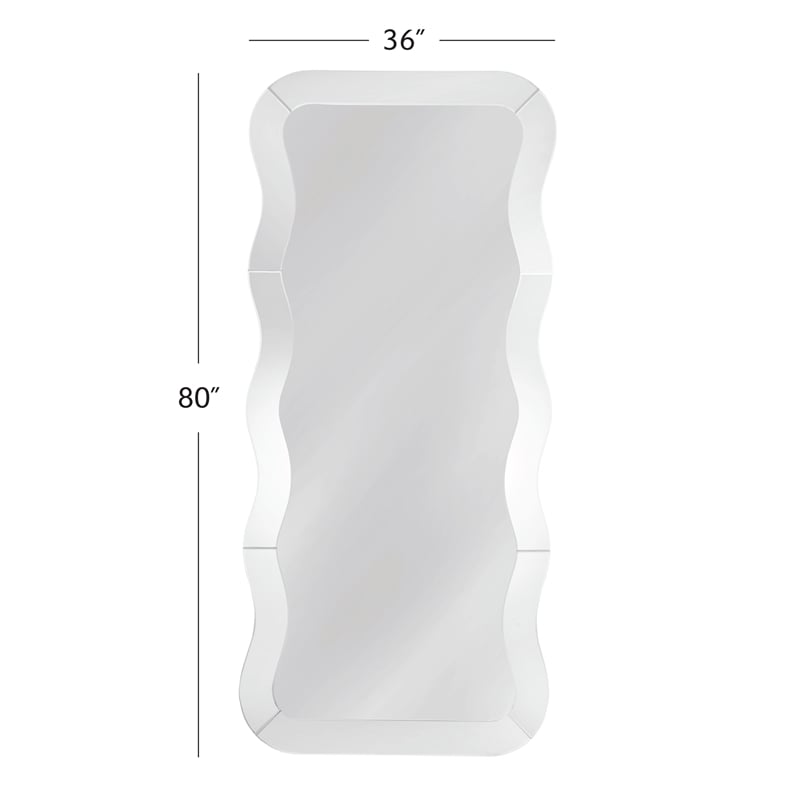 Wave Modern Wavy White  Wood Frame Floor Mirror Full Length