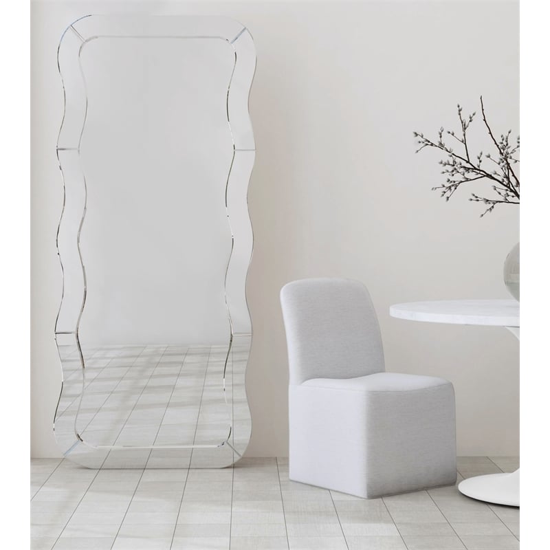 Wave Modern Wavy White  Wood Frame Floor Mirror Full Length