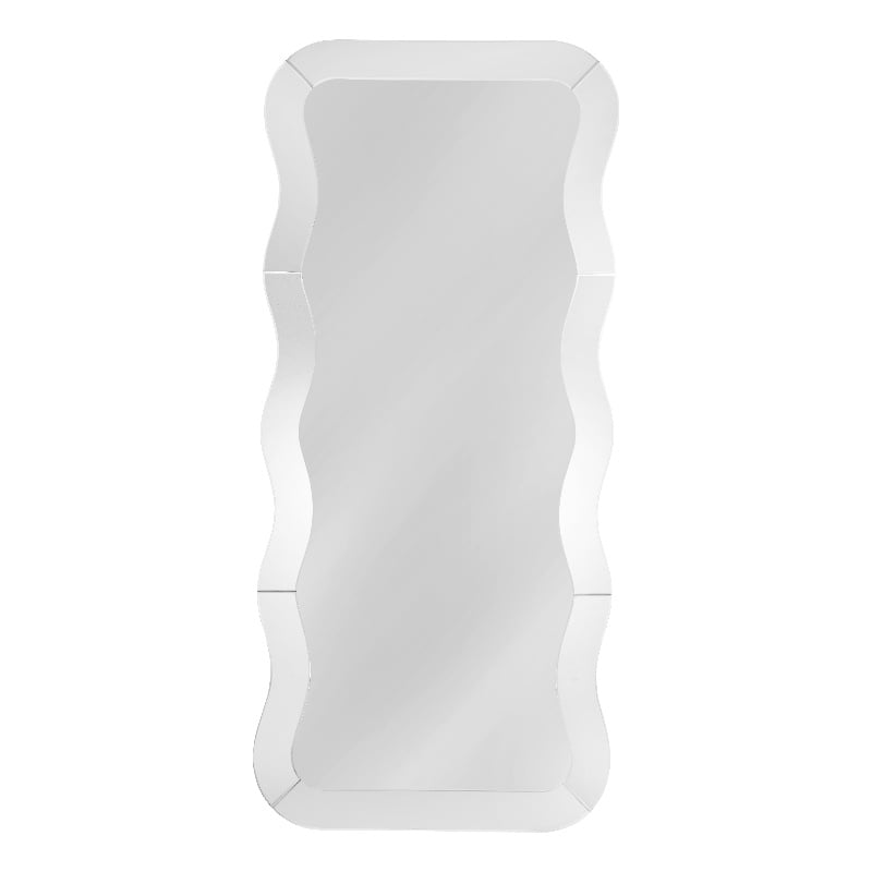 Wave Modern Wavy White  Wood Frame Floor Mirror Full Length